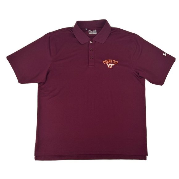 Under Armour Shirt Mens Virginia Tech Hokies L Maroon Short Sleeve Polo HeatGear - Picture 1 of 9